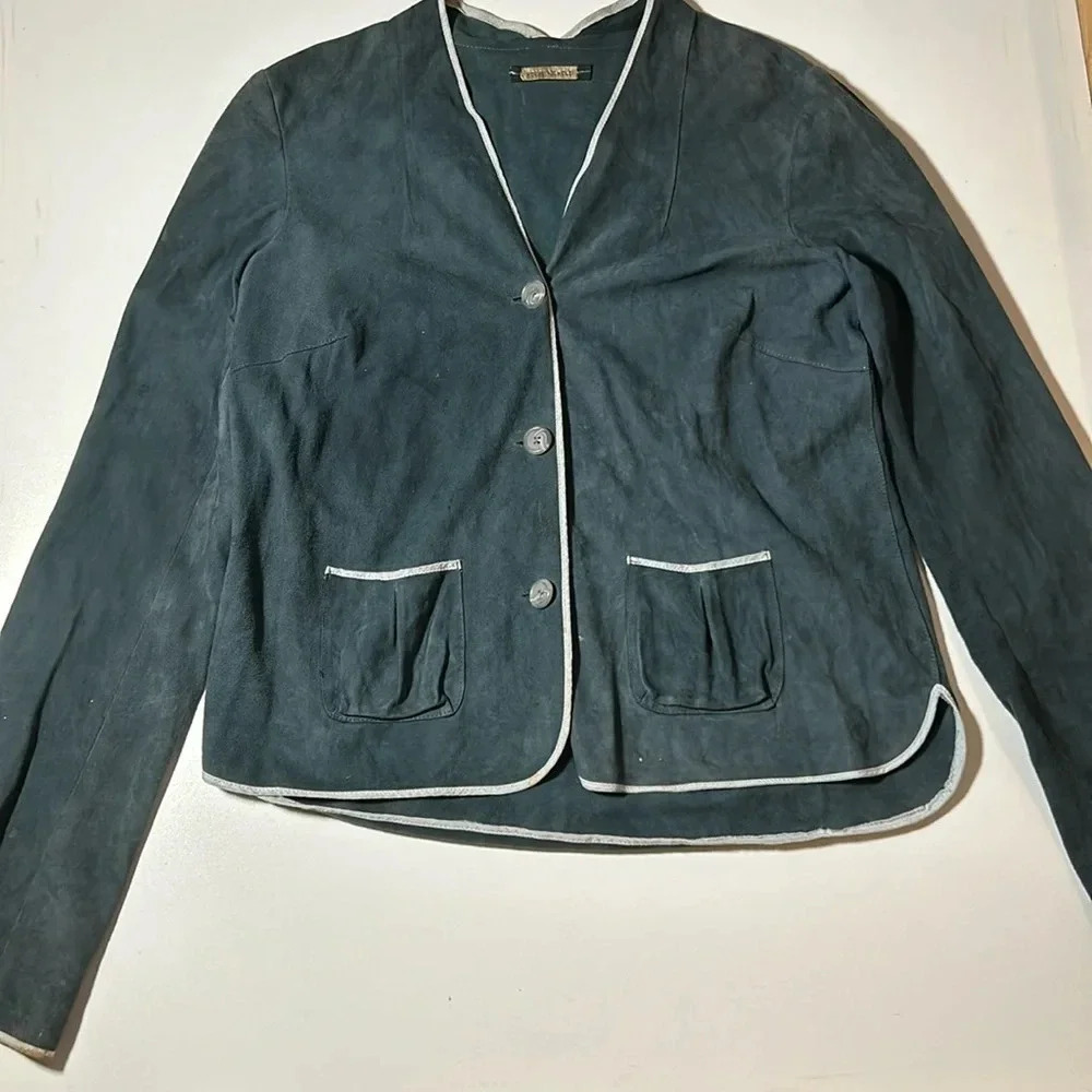 Rozae Nichols Teal Suede Vintage Cardigan K